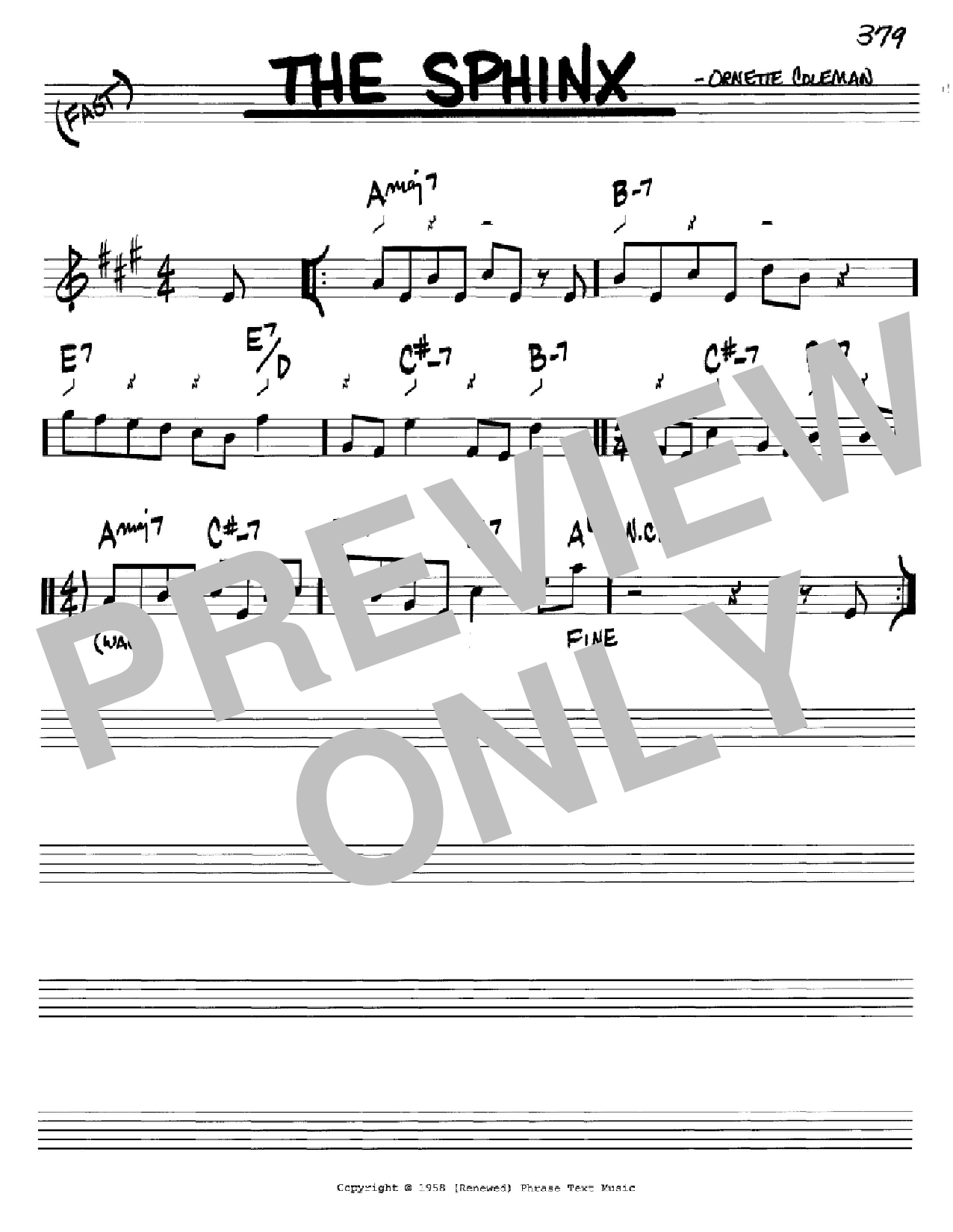 Learn to play Ornette Coleman The Sphinx sheet music for Real Book – Melody & Chords – Bass Clef Instruments in minutes. Price: 5.9900$ Ornette Coleman The Sphinx sheet music notes and chords arranged for Real Book – Melody & Chords – Bass Clef Instruments