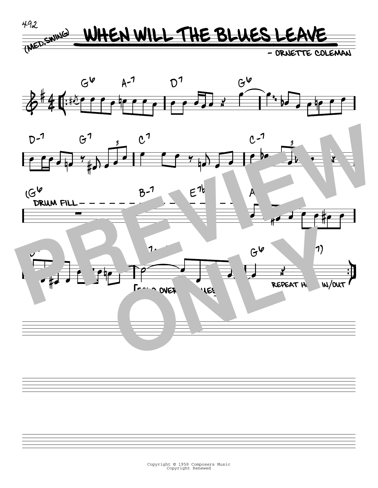 Ornette Coleman When Will The Blues Leave sheet music notes and chords. Download Printable PDF.