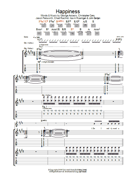 Orson Happiness sheet music notes and chords arranged for Guitar Tab