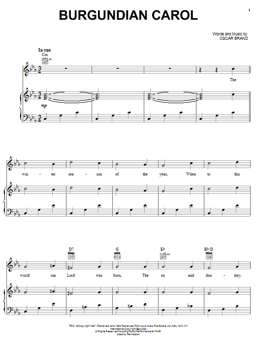 Oscar Brand Burgundian Carol sheet music notes and chords arranged for Real Book – Melody, Lyrics & Chords