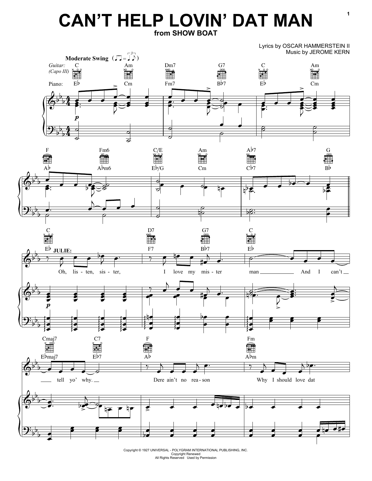 Oscar Hammerstein II Can't Help Lovin' Dat Man sheet music notes and chords. Download Printable PDF.