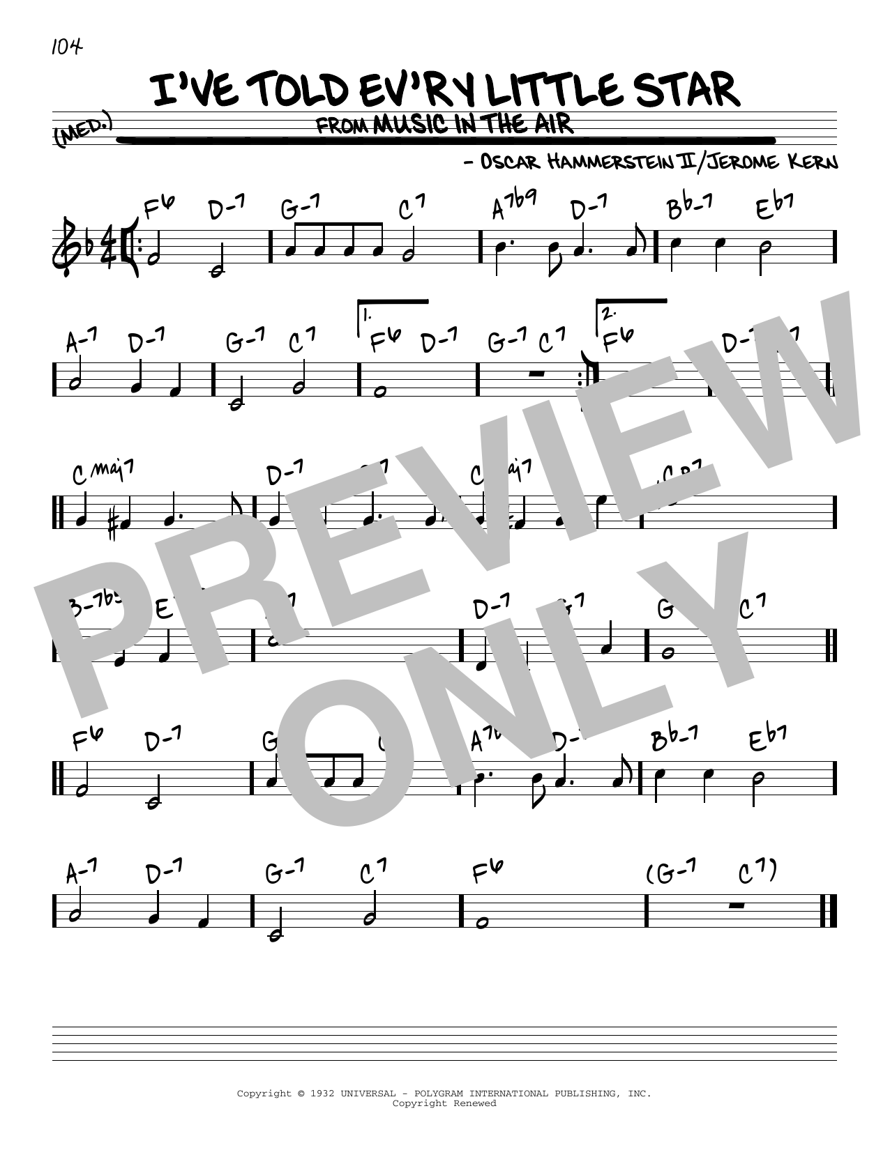 Learn to play Oscar Hammerstein II I've Told Ev'ry Little Star sheet music for Real Book – Melody & Chords in minutes. Price: 5.9900$ Oscar Hammerstein II I've Told Ev'ry Little Star sheet music notes and chords arranged for Real Book – Melody & Chords