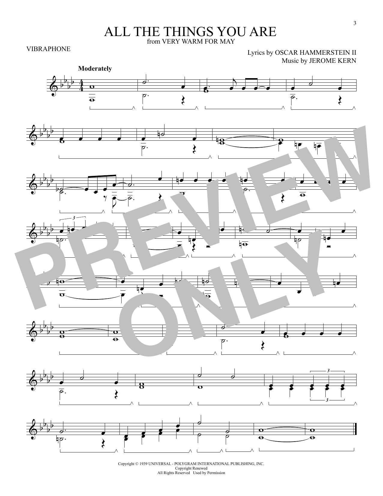 Learn to play Oscar Hammerstein II & Jerome Kern All The Things You Are (from Very Warm For May) sheet music for Vibraphone Solo in minutes. Price: 6.9900$ Oscar Hammerstein II & Jerome Kern All The Things You Are (from Very Warm For May) sheet music notes and chords arranged for Vibraphone Solo