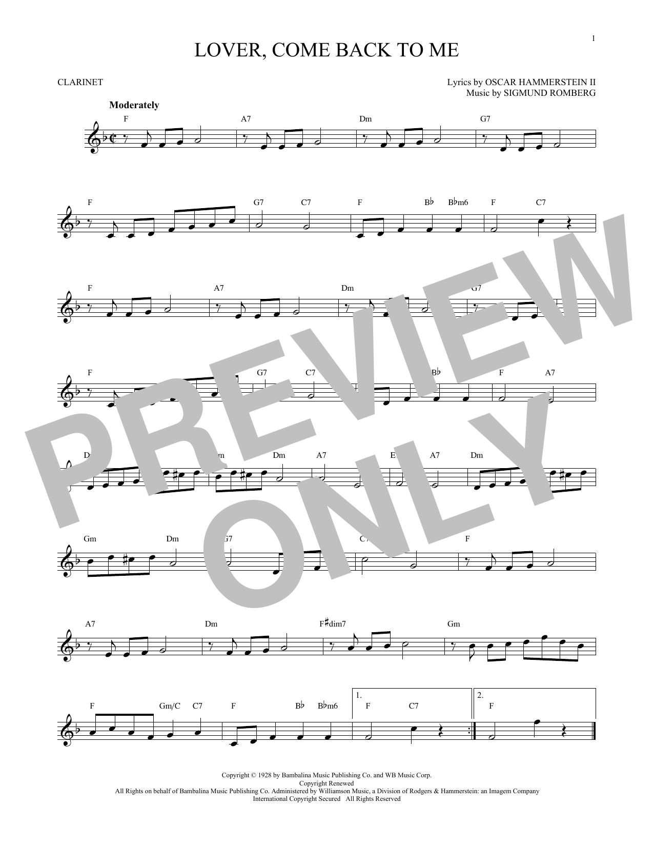 Oscar Hammerstein II Lover, Come Back To Me sheet music notes and chords. Download Printable PDF.