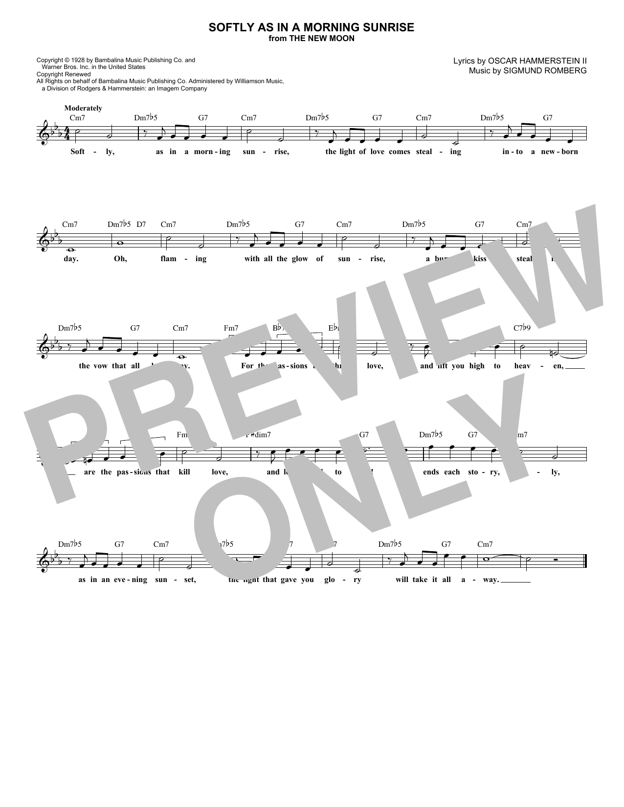 Oscar Hammerstein II Softly As In A Morning Sunrise sheet music notes and chords arranged for Real Book – Melody & Chords