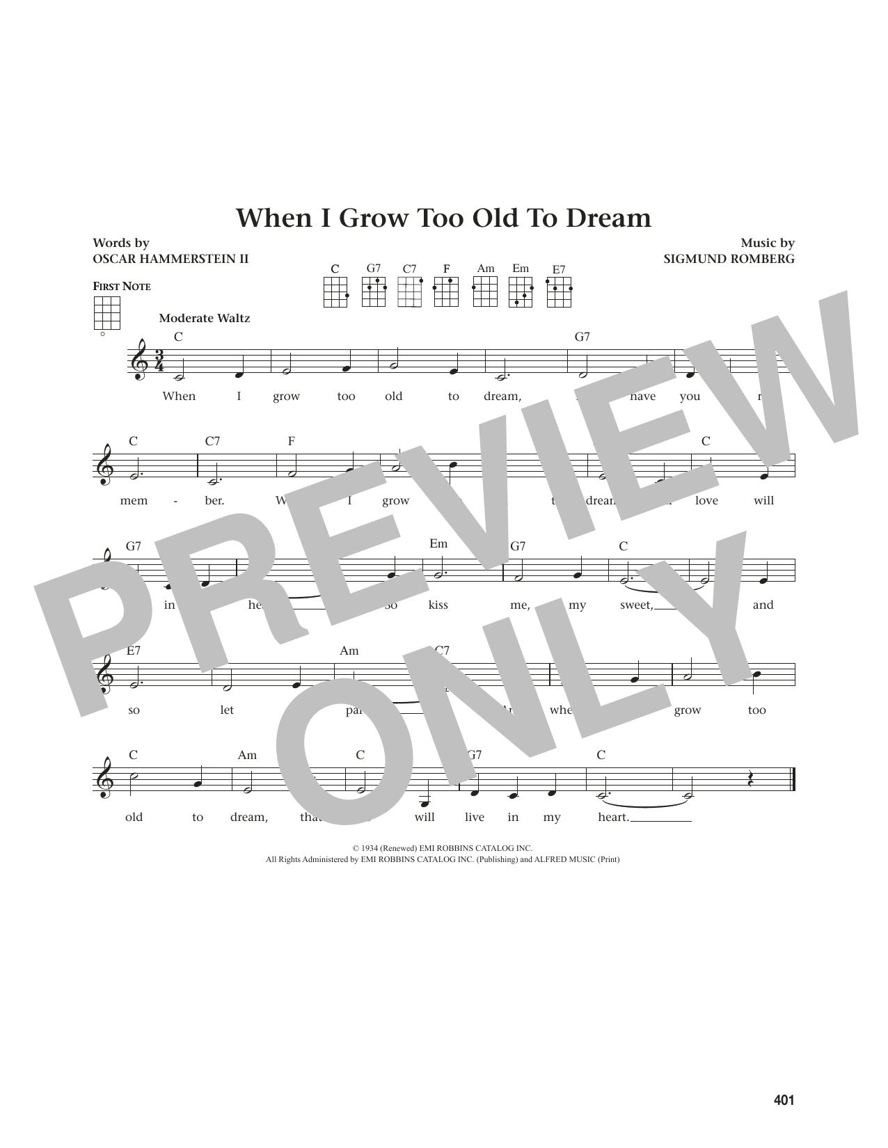 Oscar Hammerstein II When I Grow Too Old To Dream (from The Daily Ukulele) (arr. Jim Beloff) sheet music notes and chords. Download Printable PDF.