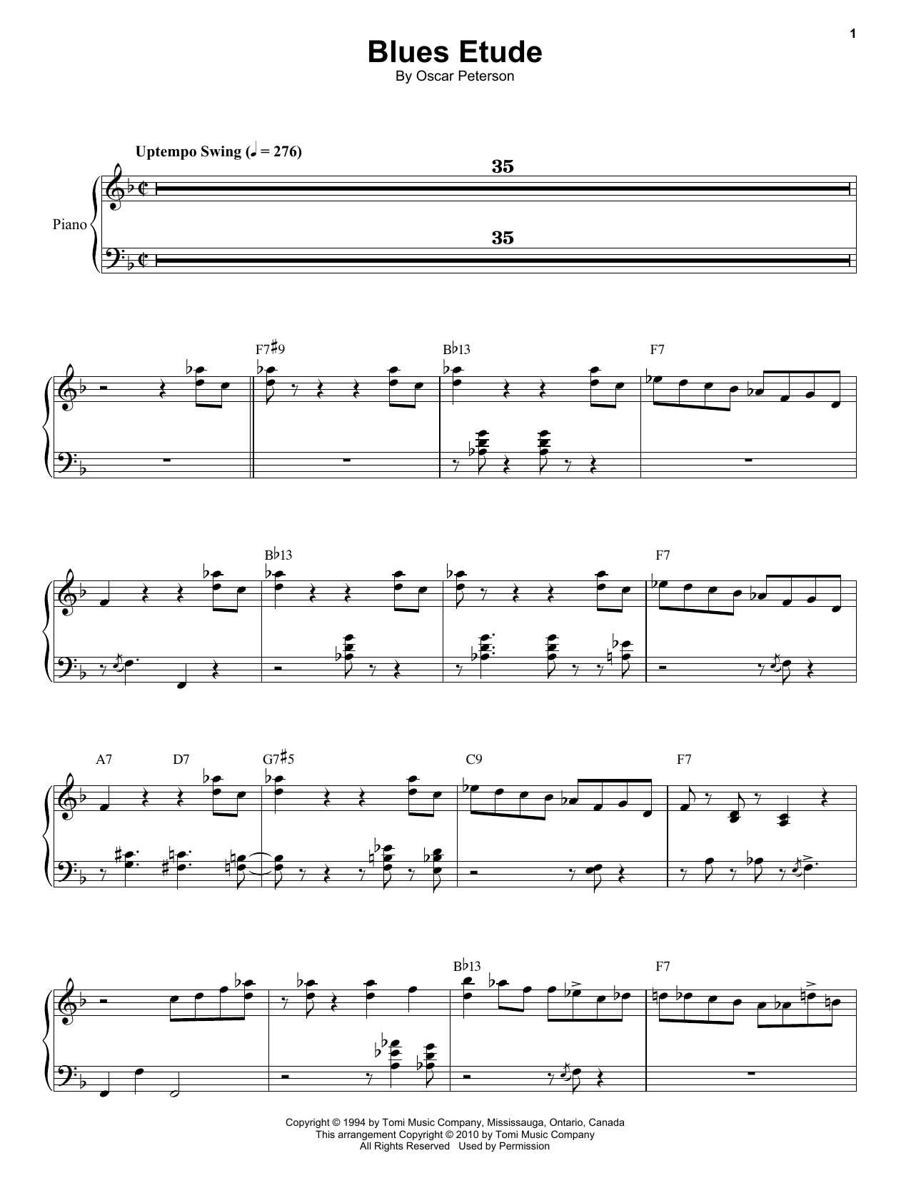 Oscar Peterson Blues Etude sheet music notes and chords arranged for Piano & Vocal