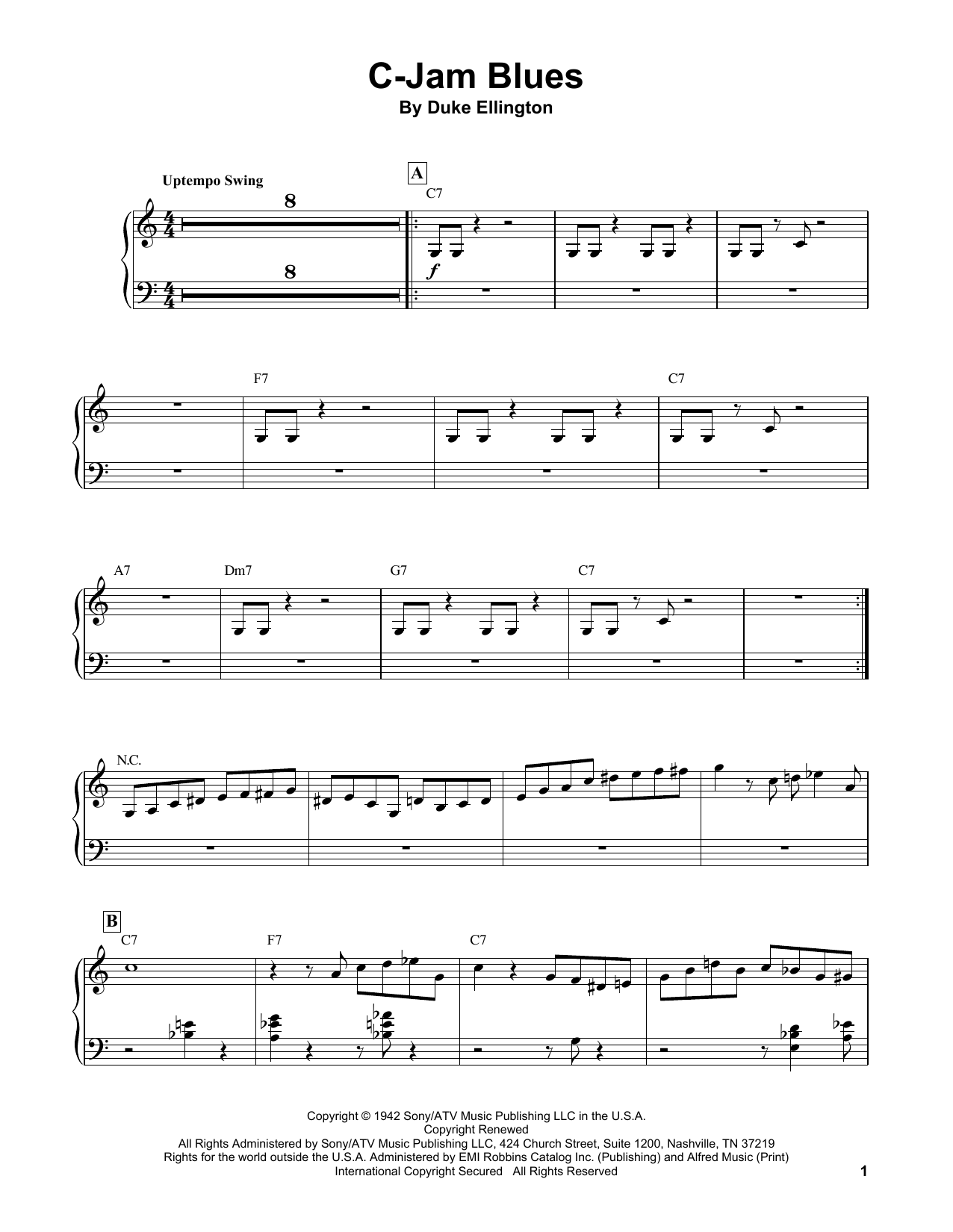 Oscar Peterson C-Jam Blues sheet music notes and chords. Download Printable PDF.