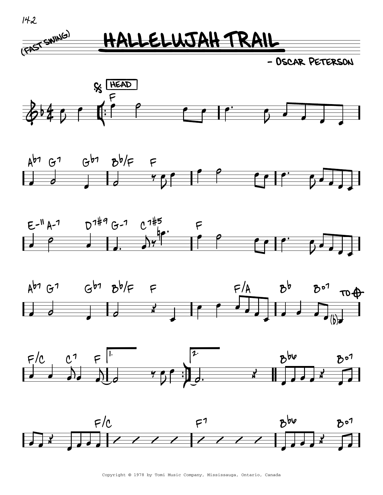 Learn to play Oscar Peterson Hallelujah Trail sheet music for Real Book – Melody & Chords in minutes. Price: 5.9900$ Oscar Peterson Hallelujah Trail sheet music notes and chords arranged for Real Book – Melody & Chords