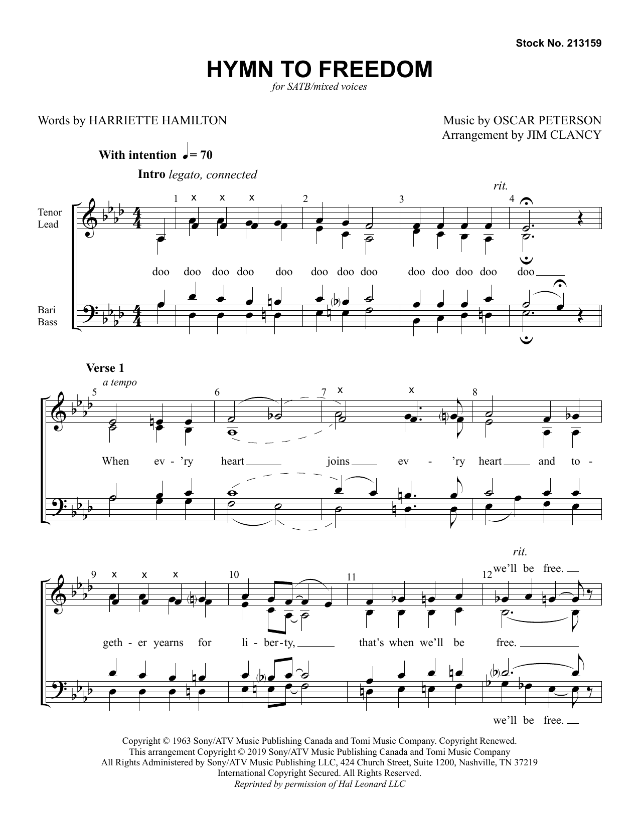 Oscar Peterson Hymn to Freedom (arr. Jim Clancy) sheet music notes and chords. Download Printable PDF.