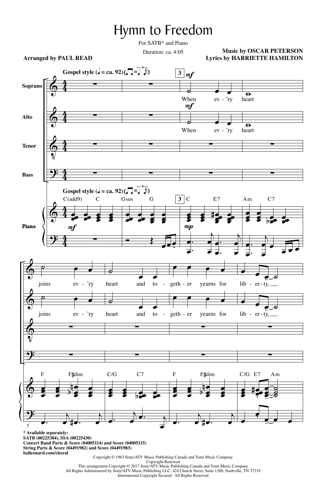 Oscar Peterson Hymn To Freedom (arr. Paul Read) sheet music notes and chords. Download Printable PDF.