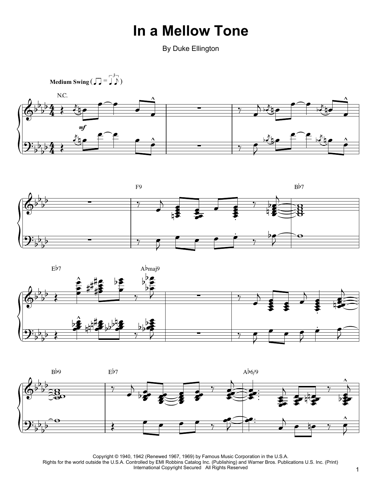 Oscar Peterson In A Mellow Tone sheet music notes and chords. Download Printable PDF.