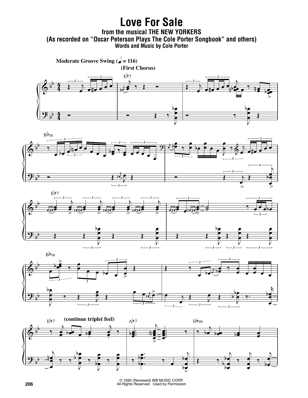 Oscar Peterson Love For Sale sheet music notes and chords. Download Printable PDF.