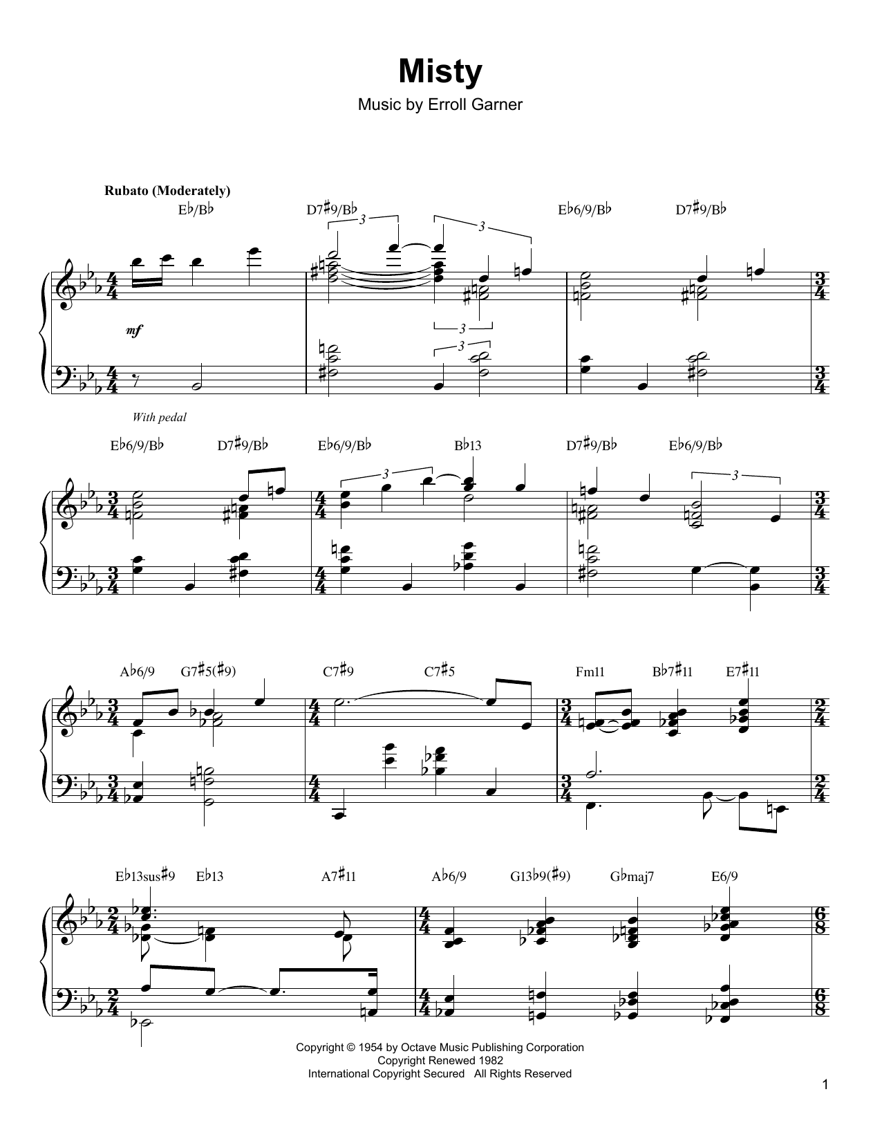 Oscar Peterson Misty sheet music notes and chords. Download Printable PDF.