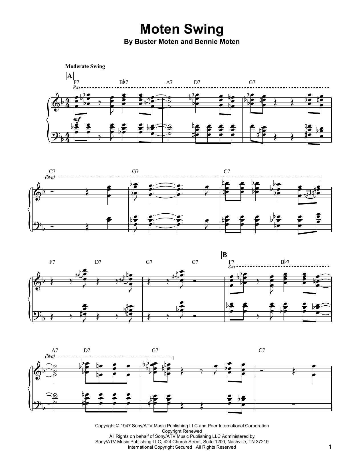 Oscar Peterson Moten Swing sheet music notes and chords. Download Printable PDF.