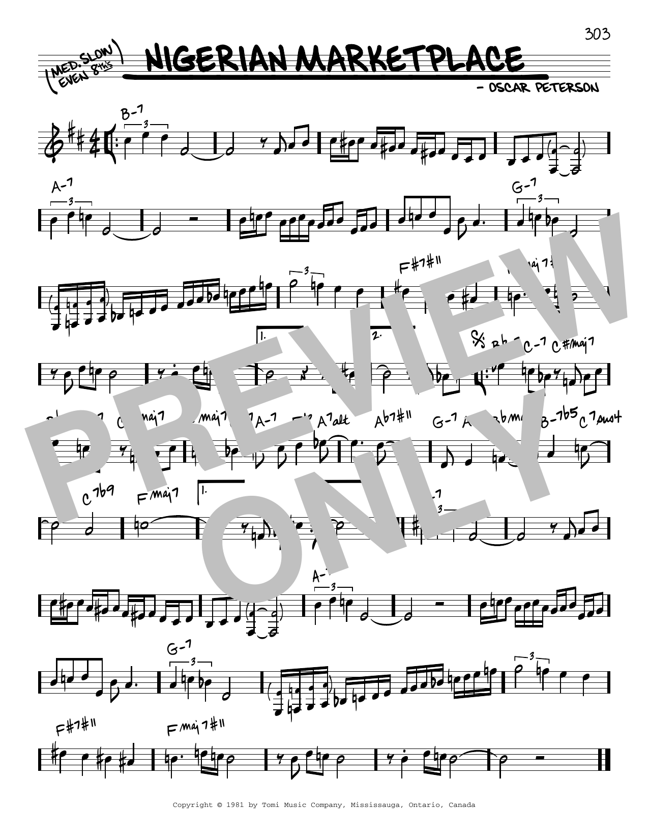 Learn to play Oscar Peterson Nigerian Marketplace sheet music for Real Book – Melody & Chords in minutes. Price: 5.9900$ Oscar Peterson Nigerian Marketplace sheet music notes and chords arranged for Real Book – Melody & Chords