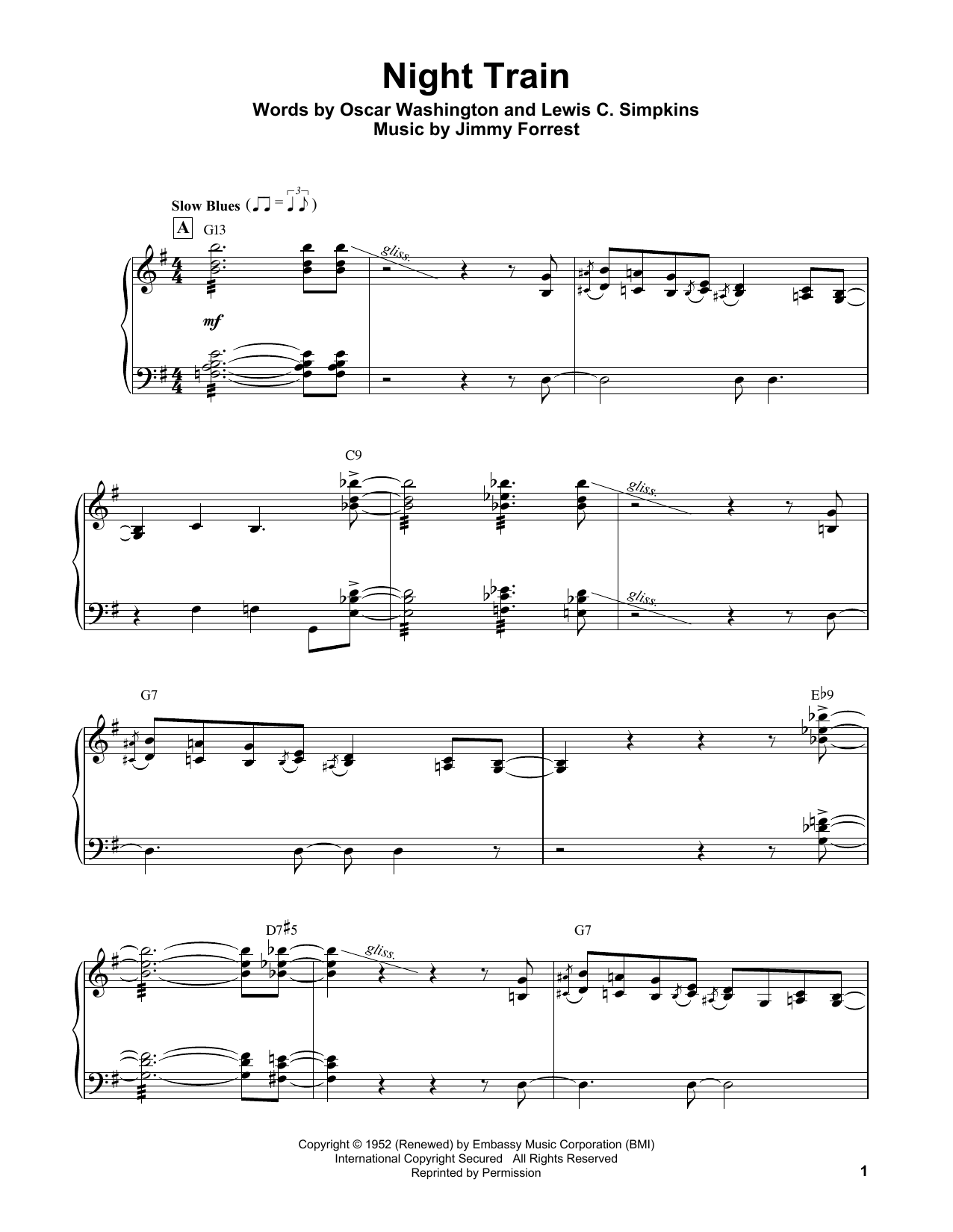 Oscar Peterson Night Train sheet music notes and chords. Download Printable PDF.