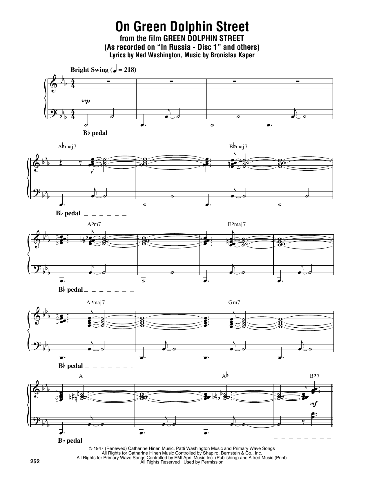 Oscar Peterson On Green Dolphin Street sheet music notes and chords. Download Printable PDF.