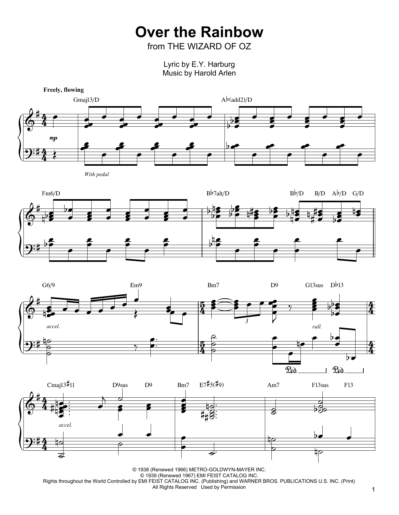 Oscar Peterson Over The Rainbow sheet music notes and chords. Download Printable PDF.