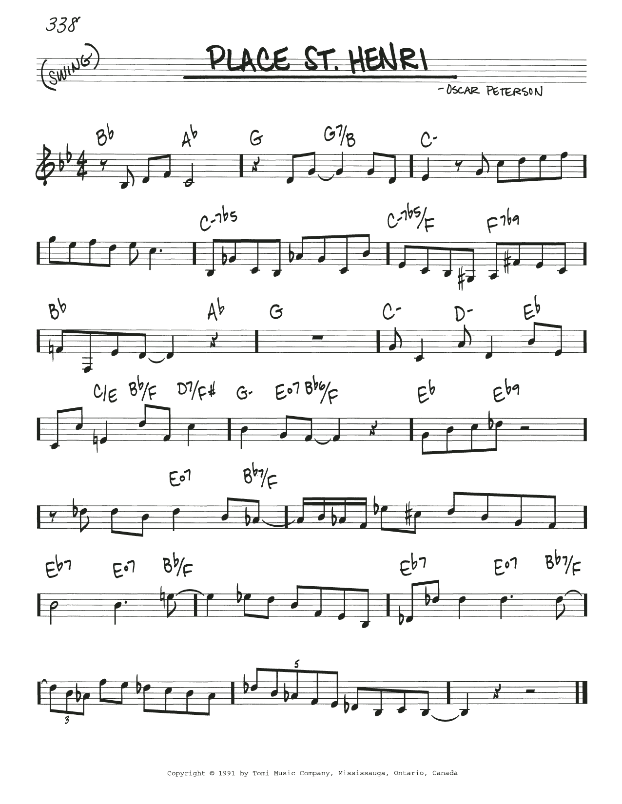Learn to play Oscar Peterson Place St. Henri sheet music for Real Book – Melody & Chords in minutes. Price: 5.9900$ Oscar Peterson Place St. Henri sheet music notes and chords arranged for Real Book – Melody & Chords