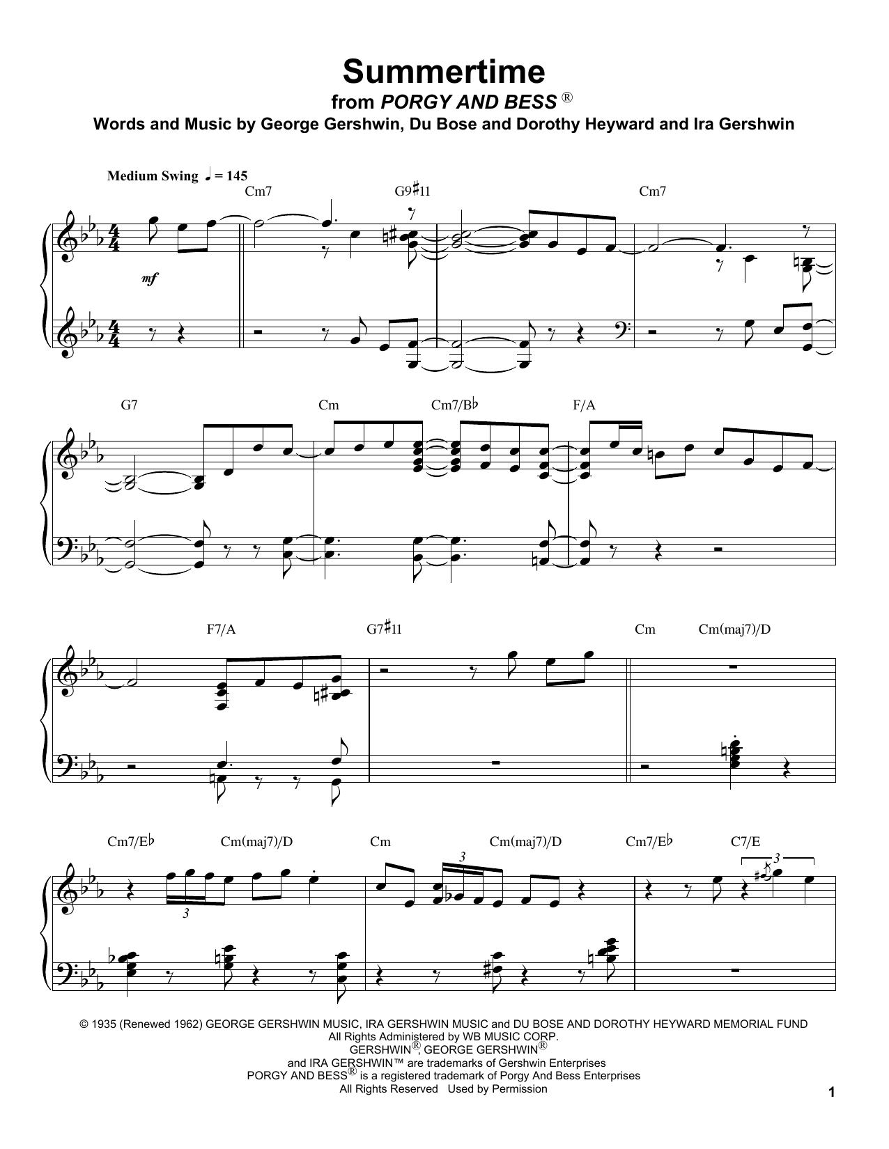 Oscar Peterson Summertime sheet music notes and chords. Download Printable PDF.