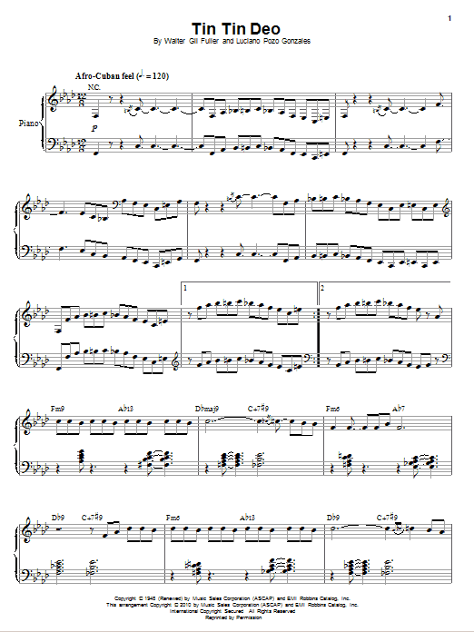 Learn to play Oscar Peterson Tin Tin Deo sheet music for Piano & Vocal in minutes. Price: 7.8900$ Oscar Peterson Tin Tin Deo sheet music notes and chords arranged for Piano & Vocal