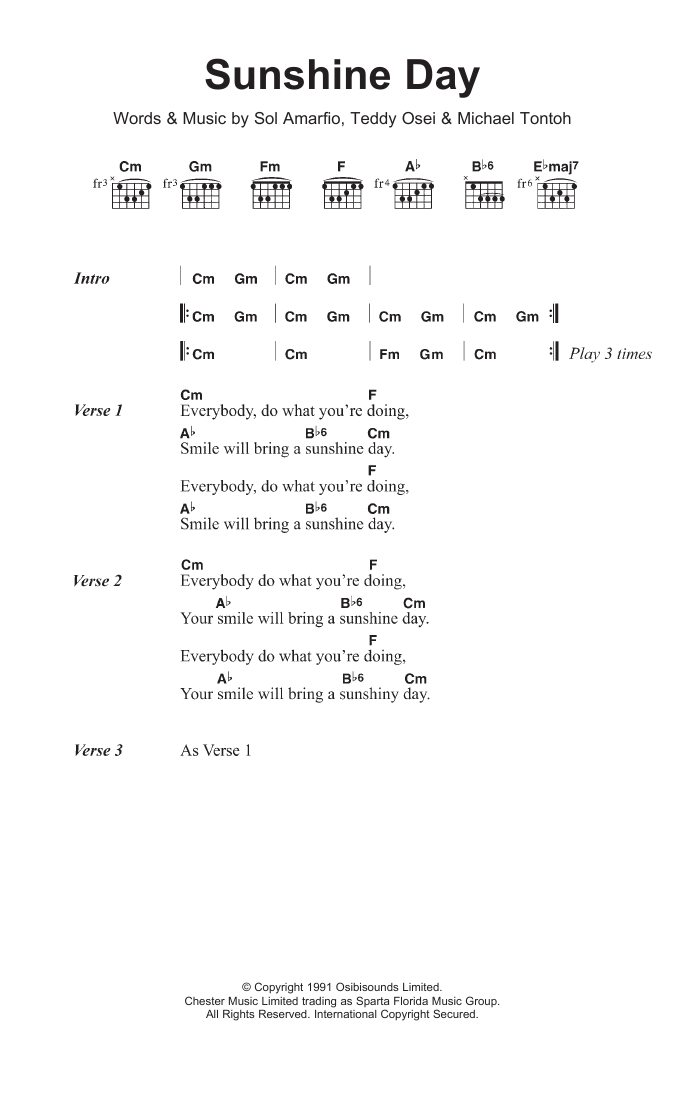 Osibisa Sunshine Day sheet music notes and chords. Download Printable PDF.