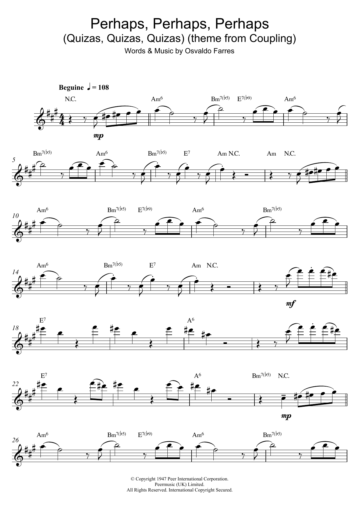 Osvaldo Farres Perhaps, Perhaps, Perhaps (Quizas, Quizas, Quizas) sheet music notes and chords. Download Printable PDF.