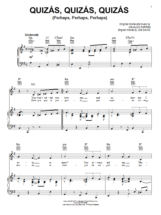 Osvaldo Farres Quizas, Quizas, Quizas (Perhaps, Perhaps, Perhaps) sheet music notes and chords. Download Printable PDF.