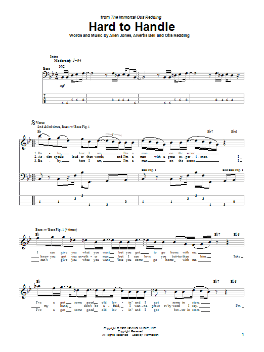 Otis Redding Hard To Handle sheet music notes and chords. Download Printable PDF.