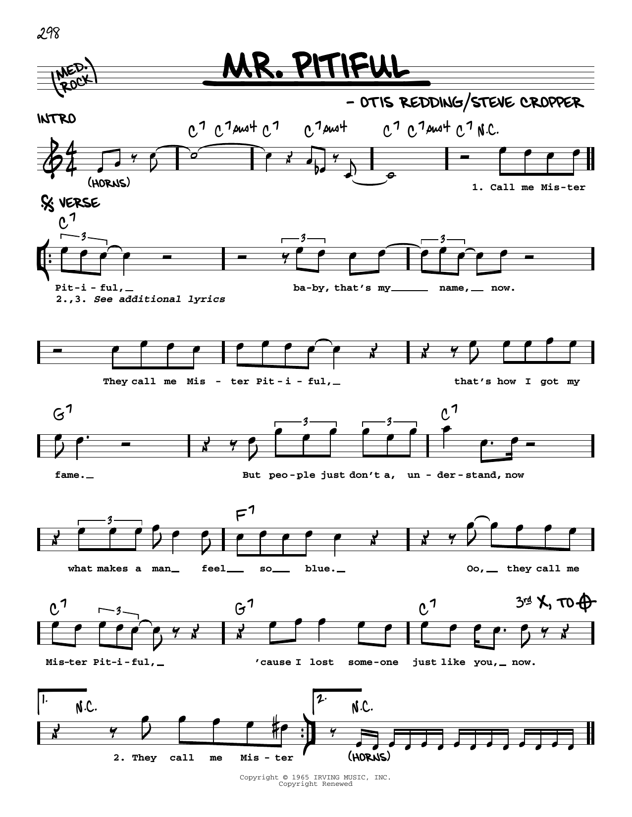 Otis Redding Mr. Pitiful sheet music notes and chords arranged for Piano, Vocal & Guitar Chords (Right-Hand Melody)