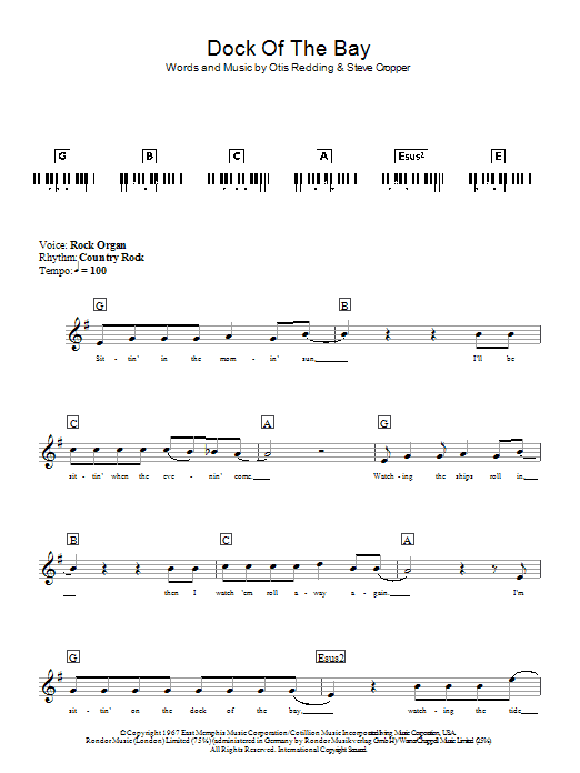 Otis Redding (Sittin' On) The Dock Of The Bay sheet music notes and chords arranged for Piano Chords/Lyrics