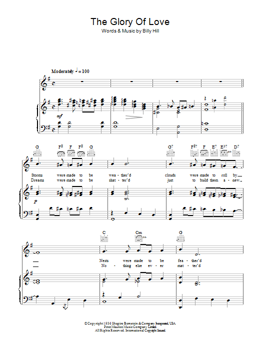 Learn to play Otis Redding The Glory Of Love sheet music for Piano, Vocal & Guitar Chords in minutes. Price: 7.8900$ Otis Redding The Glory Of Love sheet music notes and chords arranged for Piano, Vocal & Guitar Chords