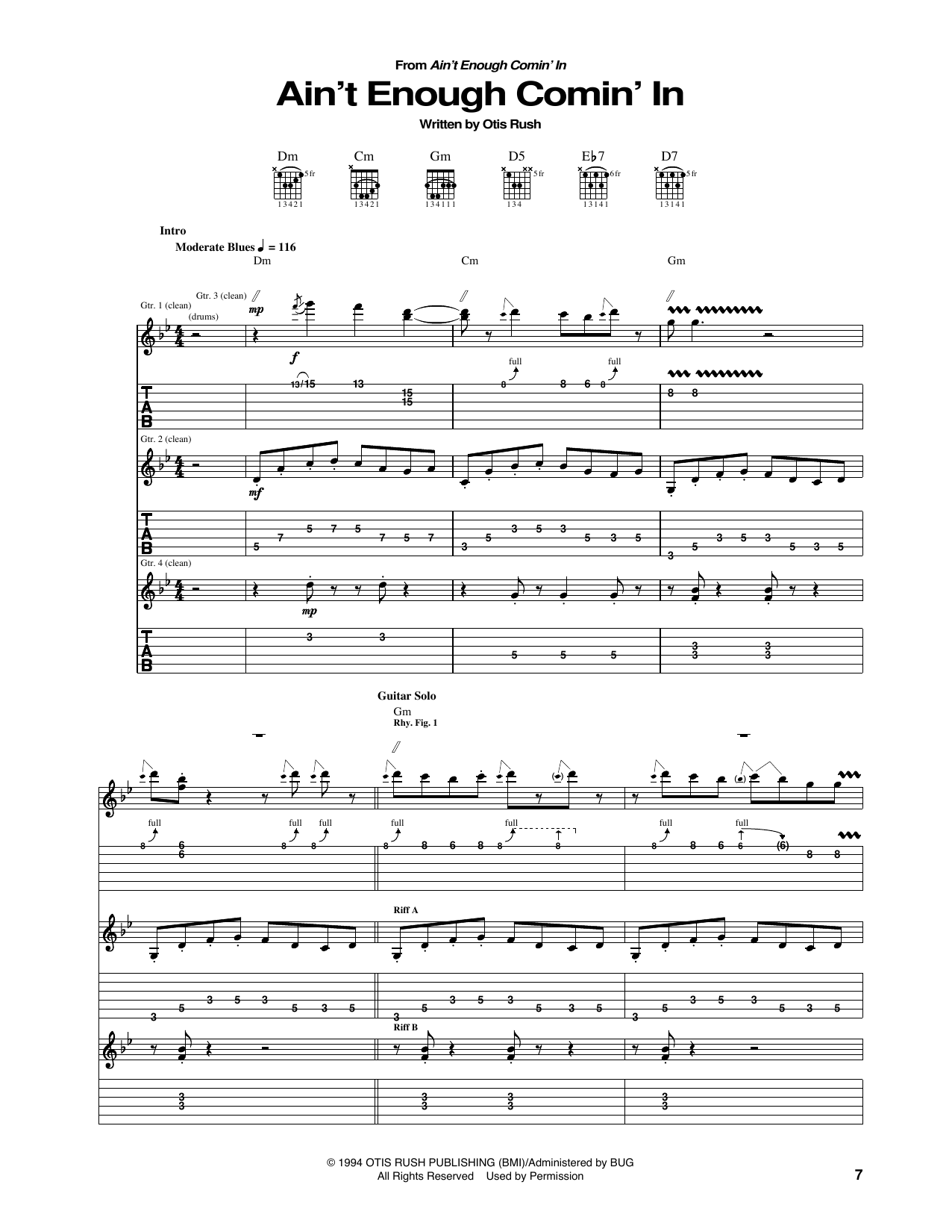 Learn to play Otis Rush Ain't Enough Comin' In sheet music for Guitar Tab in minutes. Price: 7.8900$ Otis Rush Ain't Enough Comin' In sheet music notes and chords arranged for Guitar Tab