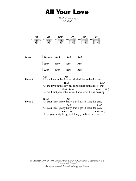 John Mayall's Bluesbreakers with Eric Clapton All Your Love (I Miss Loving) sheet music notes and chords. Download Printable PDF.