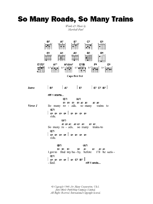 Otis Rush So Many Roads, So Many Trains sheet music notes and chords. Download Printable PDF.