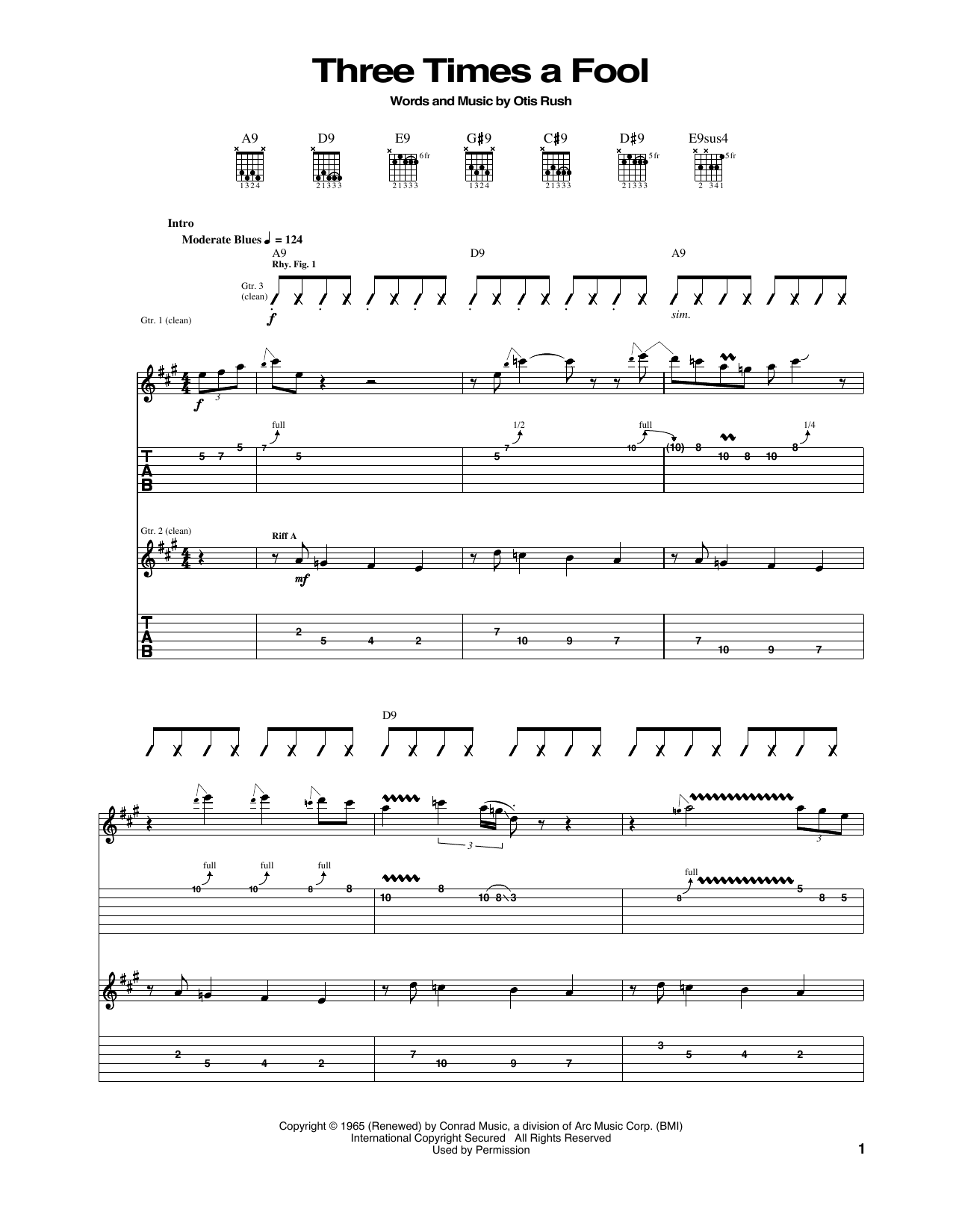 Learn to play Otis Rush Three Times A Fool sheet music for Guitar Tab in minutes. Price: 7.8900$ Otis Rush Three Times A Fool sheet music notes and chords arranged for Guitar Tab