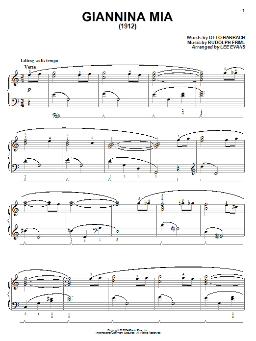 Learn to play Otto Harbach Giannina Mia sheet music for Piano Solo in minutes. Price: 7.8900$ Otto Harbach Giannina Mia sheet music notes and chords arranged for Piano Solo