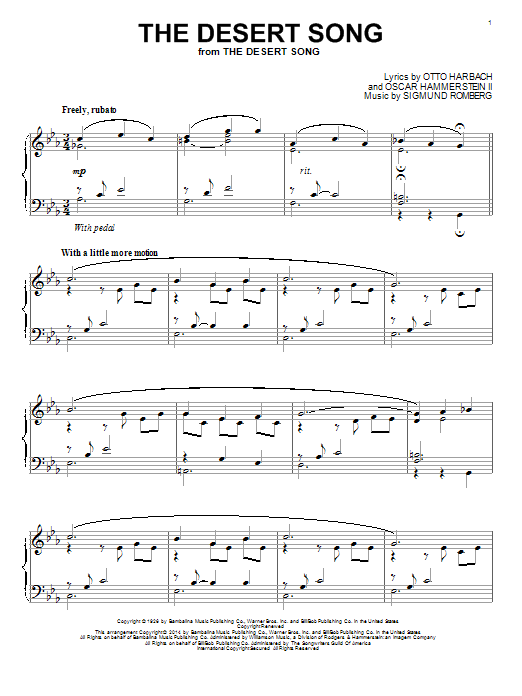 Learn to play Otto Harbach The Desert Song sheet music for Piano Solo in minutes. Price: 7.8900$ Otto Harbach The Desert Song sheet music notes and chords arranged for Piano Solo