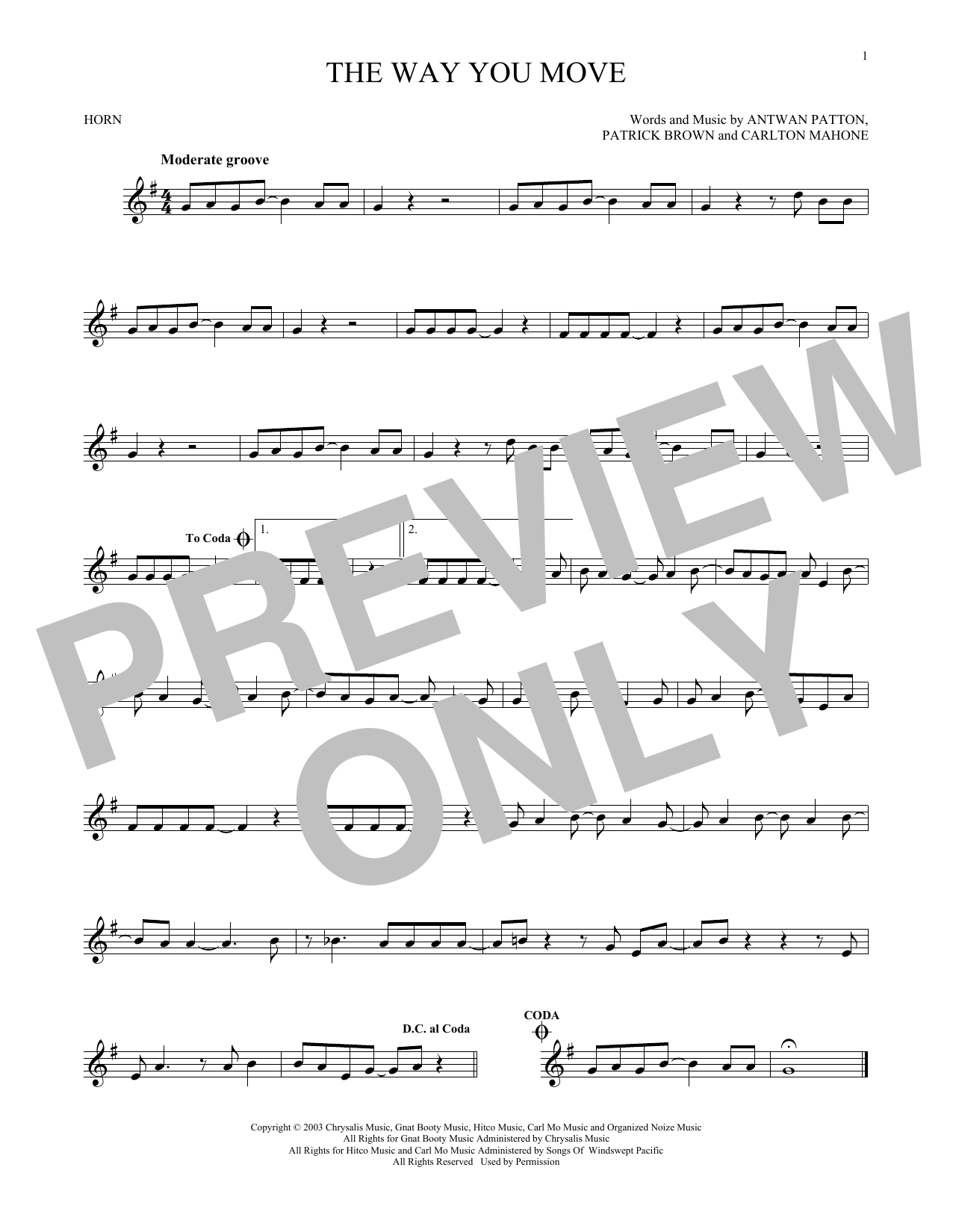 Outkast The Way You Move sheet music notes and chords. Download Printable PDF.