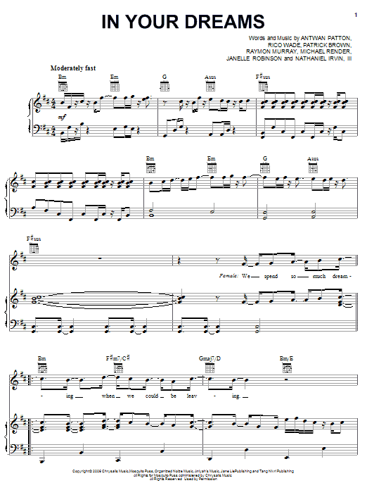 Learn to play OutKast In Your Dreams sheet music for Piano, Vocal & Guitar Chords (Right-Hand Melody) in minutes. Price: 7.8900$ OutKast In Your Dreams sheet music notes and chords arranged for Piano, Vocal & Guitar Chords (Right-Hand Melody)