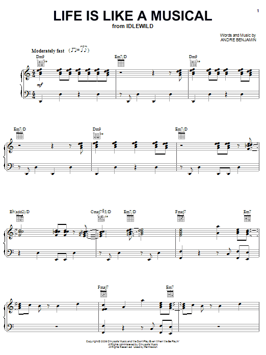 Learn to play OutKast Life Is Like A Musical sheet music for Piano, Vocal & Guitar Chords (Right-Hand Melody) in minutes. Price: 7.8900$ OutKast Life Is Like A Musical sheet music notes and chords arranged for Piano, Vocal & Guitar Chords (Right-Hand Melody)