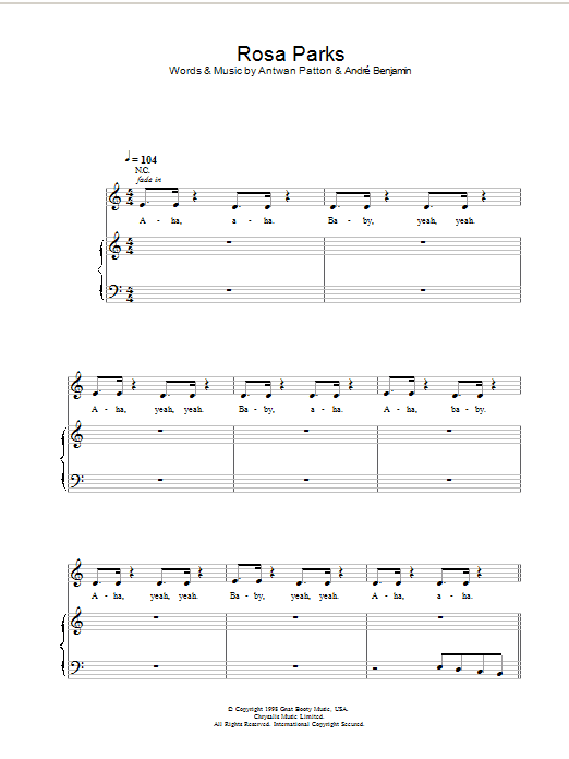 OutKast Rosa Parks sheet music notes and chords arranged for Piano, Vocal & Guitar Chords