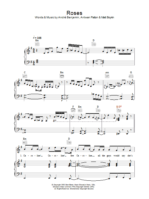 OutKast Roses sheet music notes and chords. Download Printable PDF.