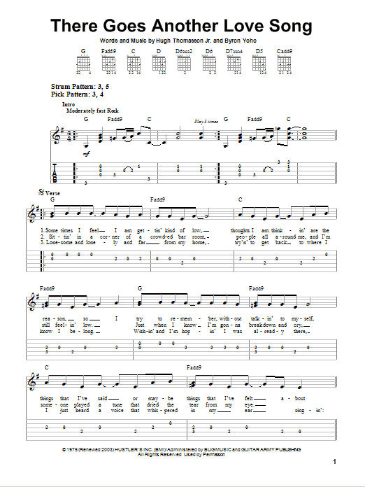 The Outlaws There Goes Another Love Song sheet music notes and chords. Download Printable PDF.