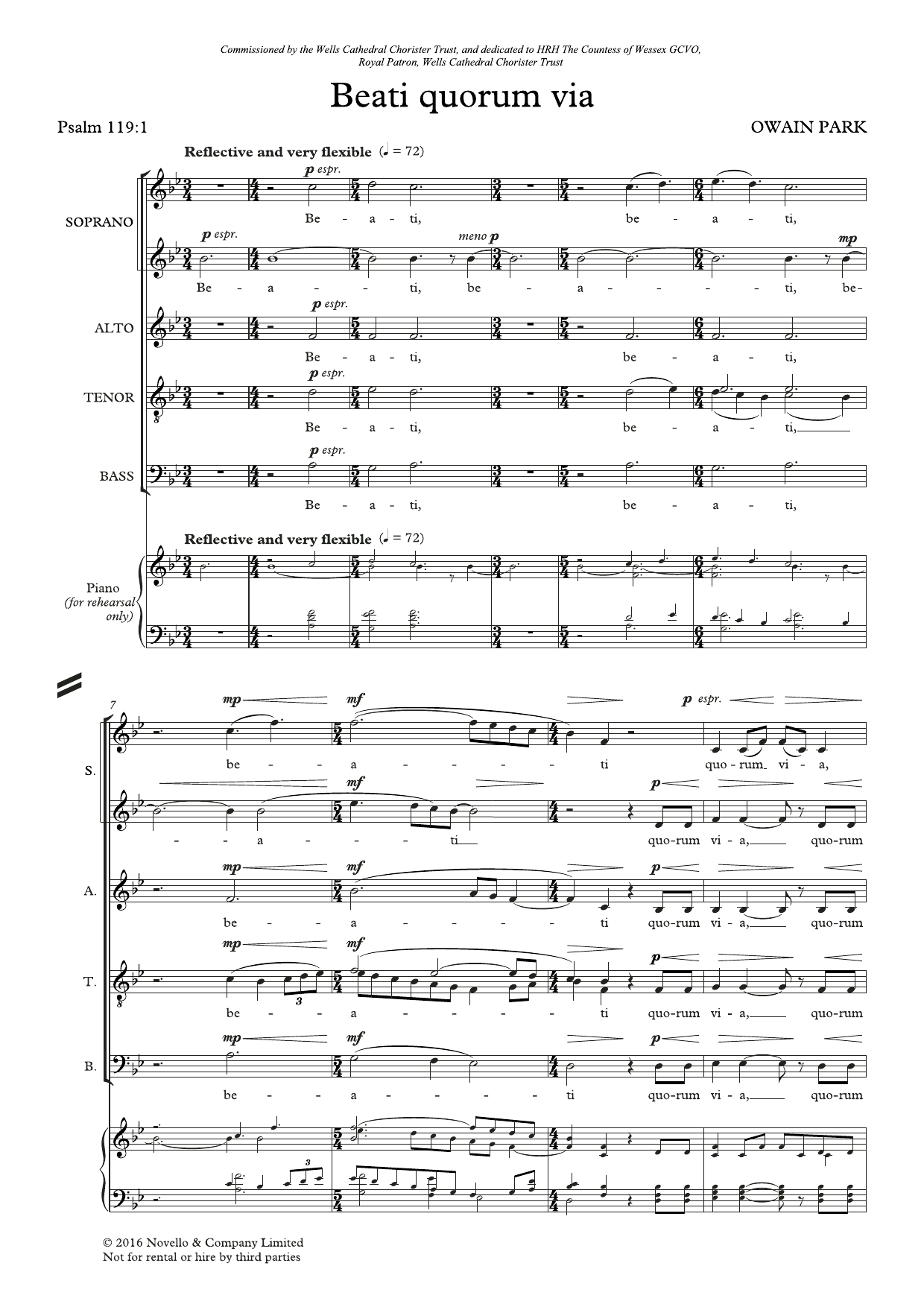 Owain Park Beati Quorum Via sheet music notes and chords. Download Printable PDF.