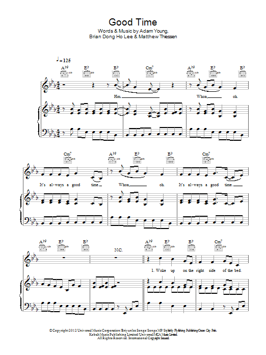 Learn to play Owl City Good Time (feat. Carly Rae Jepsen) sheet music for Piano, Vocal & Guitar Chords in minutes. Price: 7.8900$ Owl City Good Time (feat. Carly Rae Jepsen) sheet music notes and chords arranged for Piano, Vocal & Guitar Chords