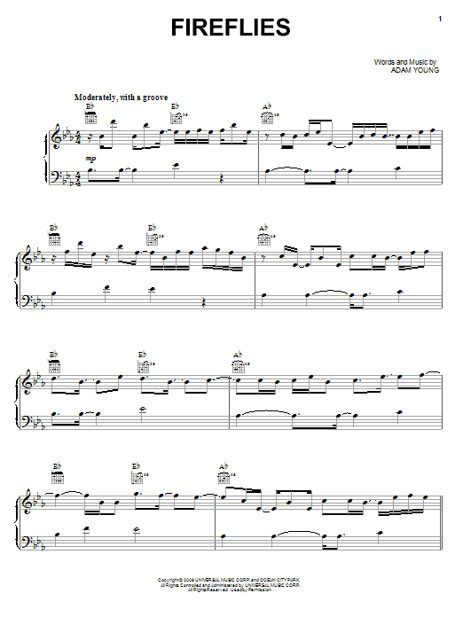 Owl City Fireflies sheet music notes and chords. Download Printable PDF.