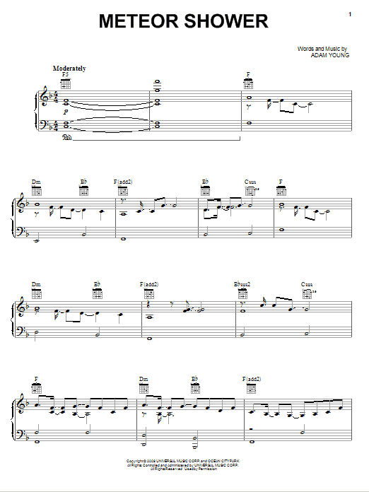 Owl City Meteor Shower sheet music notes and chords arranged for Piano, Vocal & Guitar Chords (Right-Hand Melody)