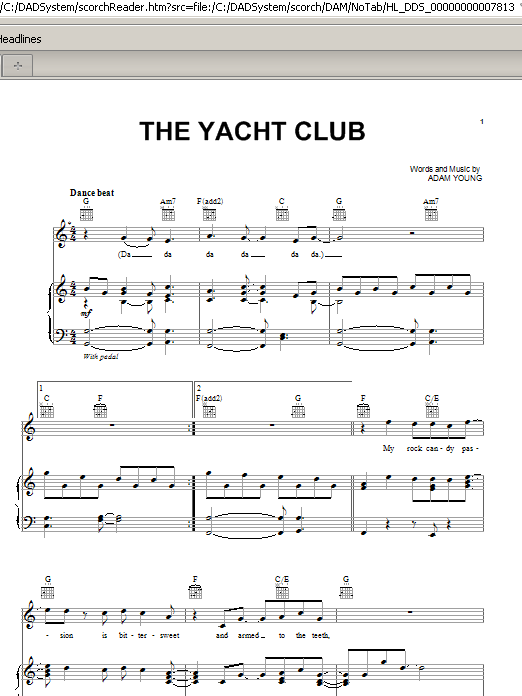 Learn to play Owl City The Yacht Club sheet music for Piano, Vocal & Guitar Chords (Right-Hand Melody) in minutes. Price: 7.8900$ Owl City The Yacht Club sheet music notes and chords arranged for Piano, Vocal & Guitar Chords (Right-Hand Melody)